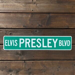 Collectible Elvis Presley Blvd Street Sign Retro Style Metal Green Man Cave Shed